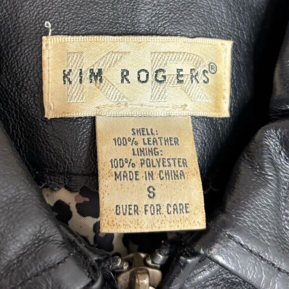 Vintage 100% leather jacket zip up black animal print lining 90s Y2K small goth - Picture 5 of 7